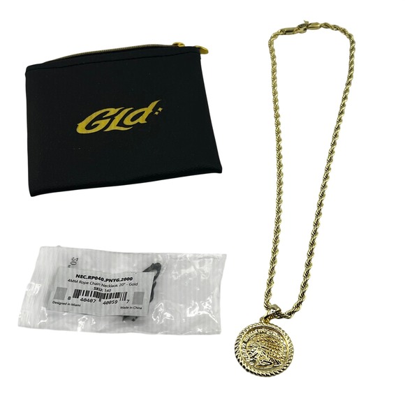 GLD Other - GLD 4MM Rope Chain Necklace 20‎ Inch Gold Tone w/ Chief Coin Pendant Mens